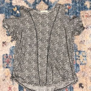 Black and white printed open shoulder top